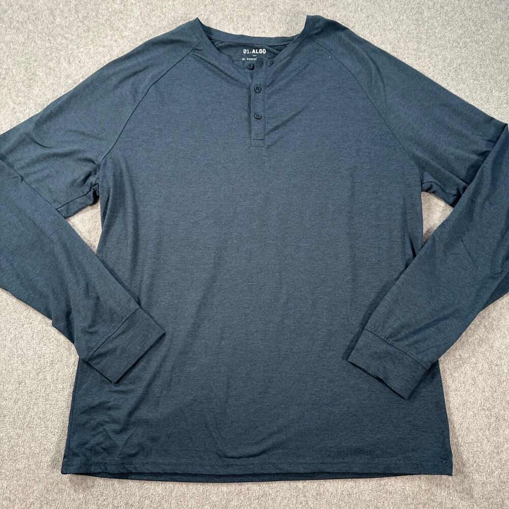 01.Algo Performance Henley Shirt Mens X-Large Blue Long Sleeve SPF 40 Wicking